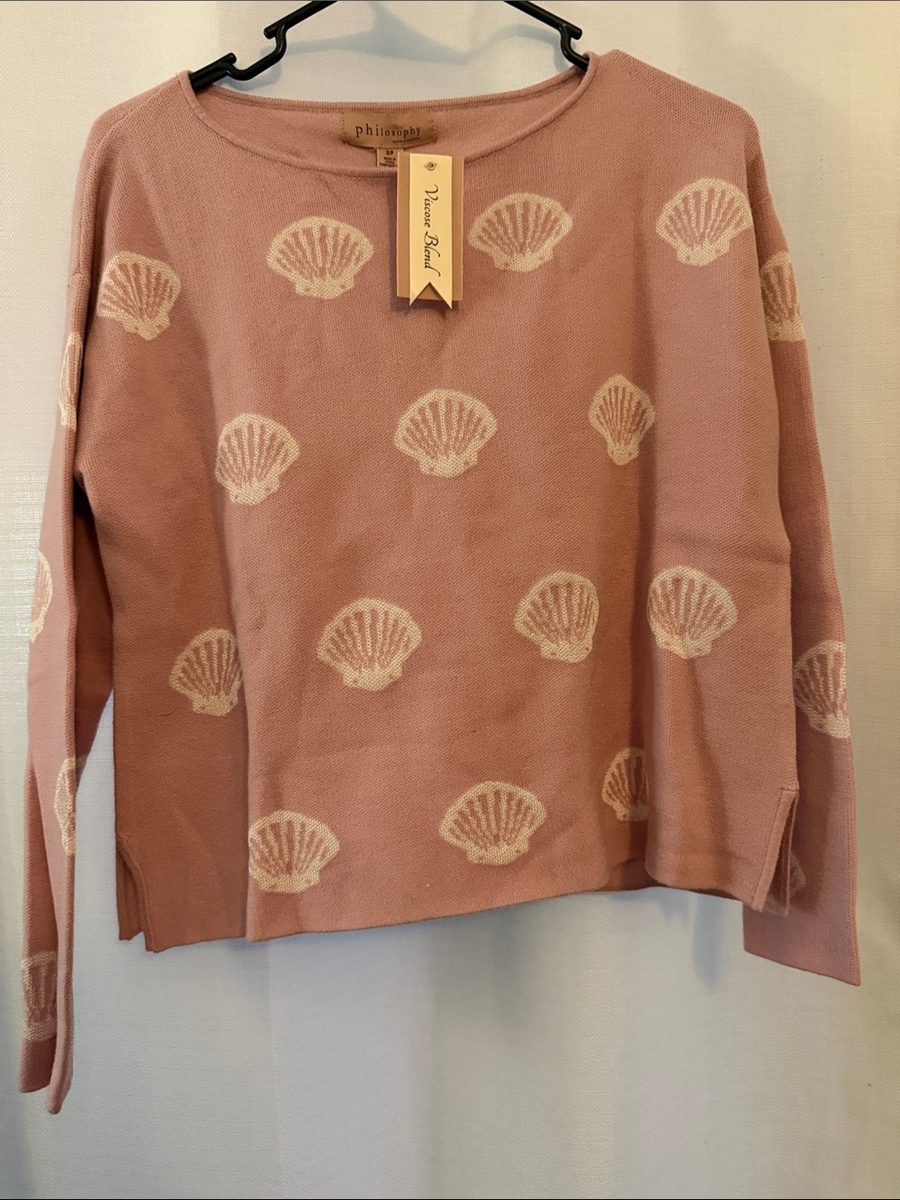 Philosophy Rose Pink Shell-Print Crewneck Sweater New With Tags